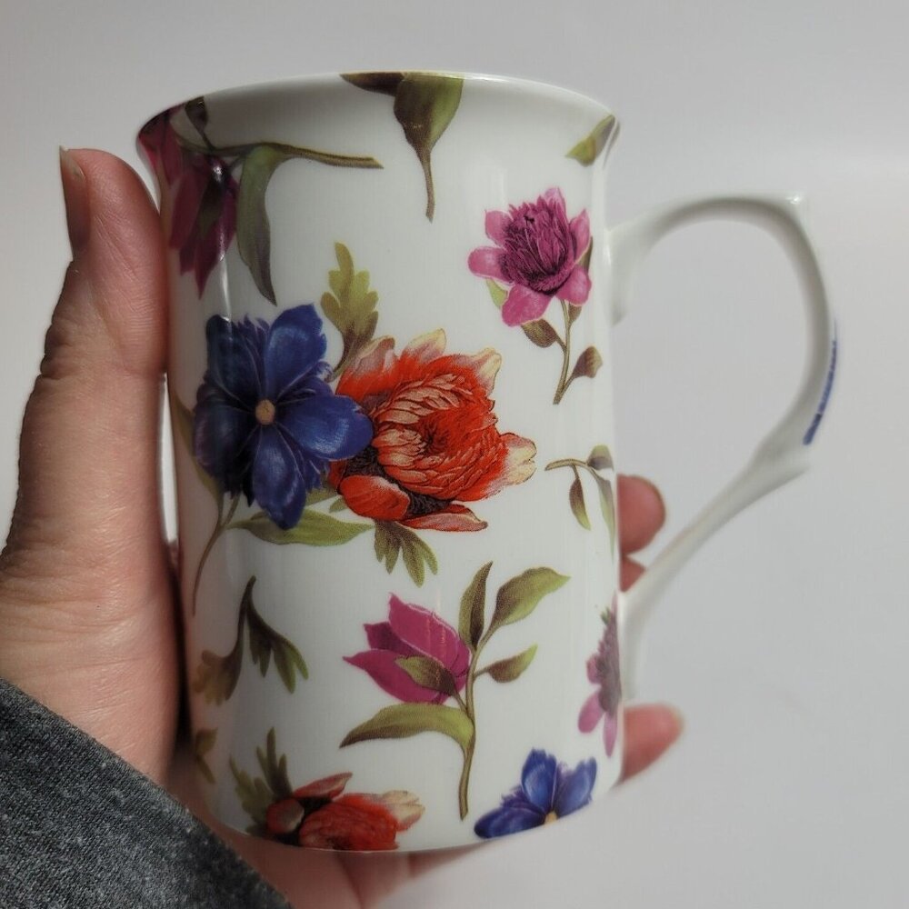Stechcol Gracie Bone China Mug Cup White with Multicolor Floral Design